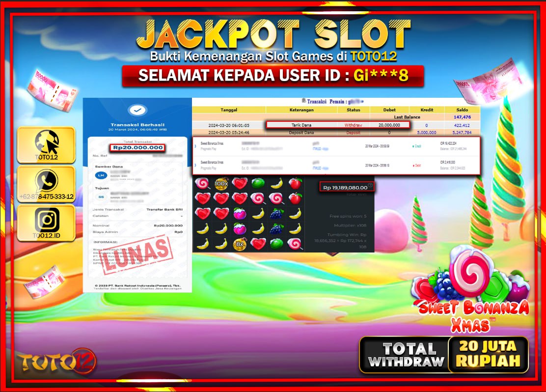 HANYA DI TOTO12 JP PASTI DI BAYAR LUNAS DAN CEPAT!!!!!! JACKPOT SLOT GAME ( SWEAT BONANZA XMAS ) Rp.20.000.000 !!!!