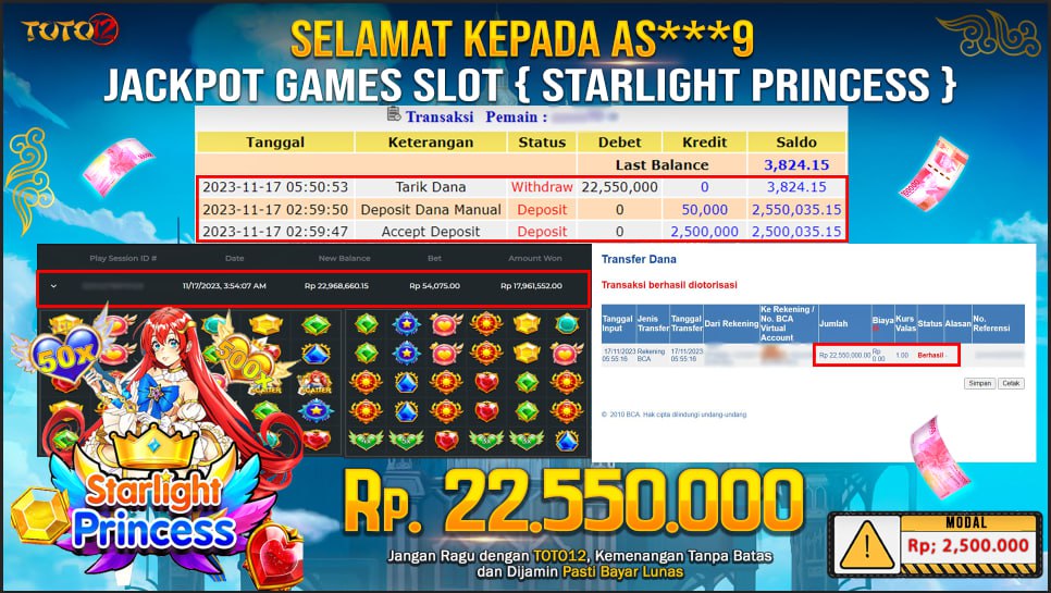 HANYA DI TOTO12 JP PASTI DI BAYAR LUNAS DAN CEPAT!!!!!! JP SLOT STARLIGHT PRINCESS Rp.22,550,000 !!!!!!
