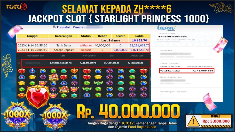 HANYA DI TOTO12 JP PASTI DI BAYAR LUNAS DAN CEPAT!!!!!! JP SLOT STARLIGHT PRINCESS 1000 Rp.40,000,000 !!!!!!