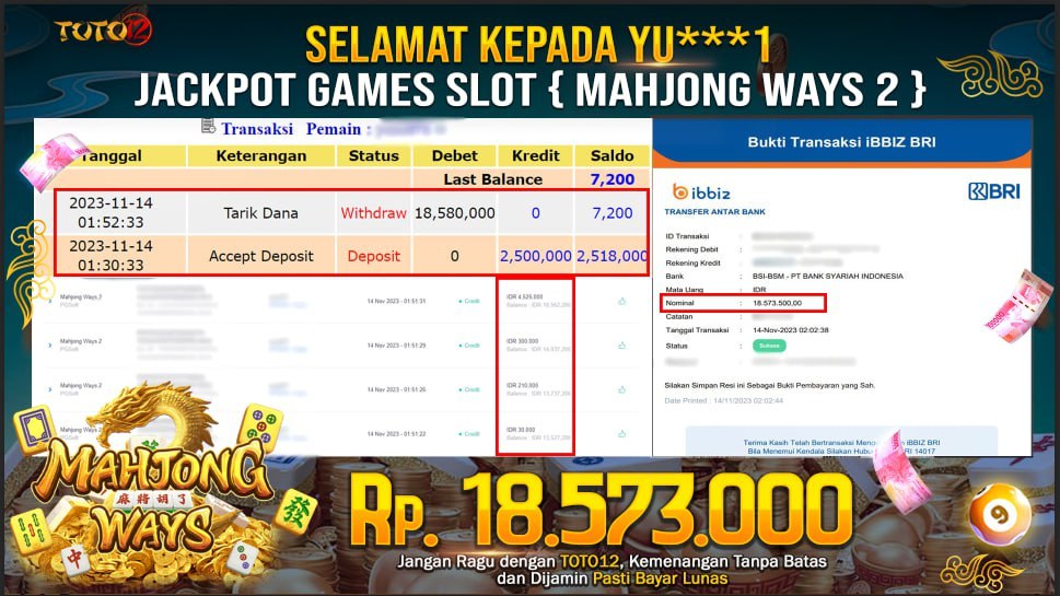 HANYA DI TOTO12 JP PASTI DI BAYAR LUNAS DAN CEPAT!!!!!! JP SLOT MAHJONG WAYS 2 Rp.18,573,000 !!!!!!