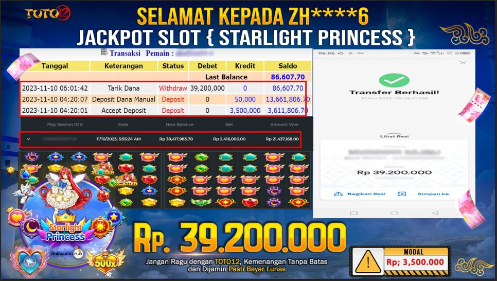 HANYA DI TOTO12 JP PASTI DI BAYAR LUNAS DAN CEPAT!!!!!! JP SLOT STARLIGHT PRINCESS Rp.39,200,000 !!!!!!