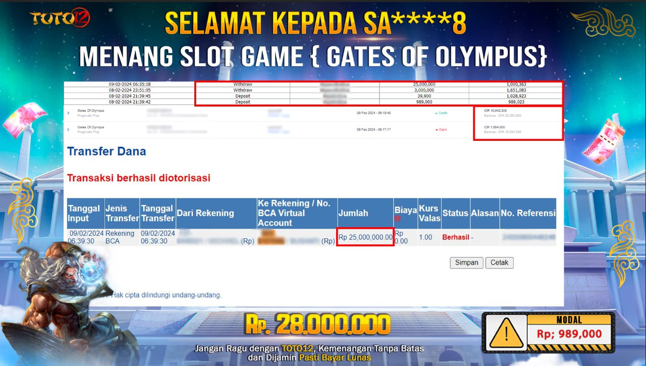 HANYA DI TOTO12 JP PASTI DI BAYAR LUNAS DAN CEPAT!!!!!! JP SLOT GAME { GATES OF OLYMPUS } Rp.28.000.000 !!!!!
