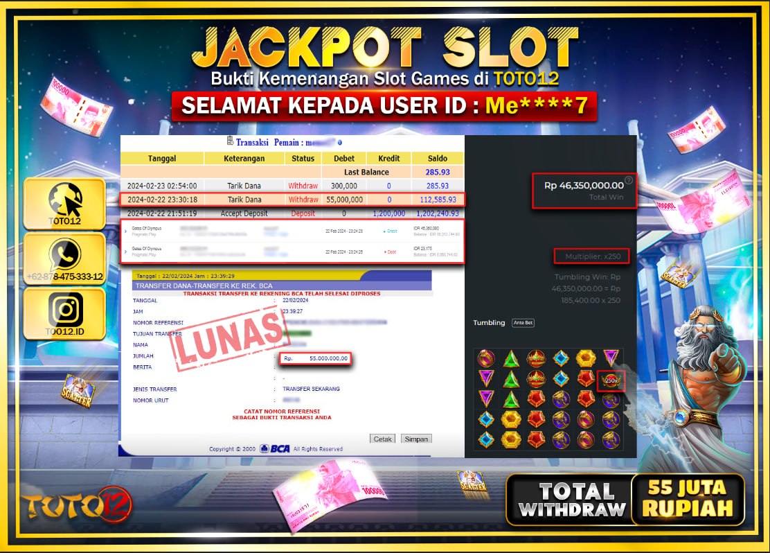 HANYA DI TOTO12 JP PASTI DI BAYAR LUNAS DAN CEPAT!!!!!! JACKPOT SLOT GAME { GATES OF OLYMPUS } Rp.46.350.000 !!!!!
