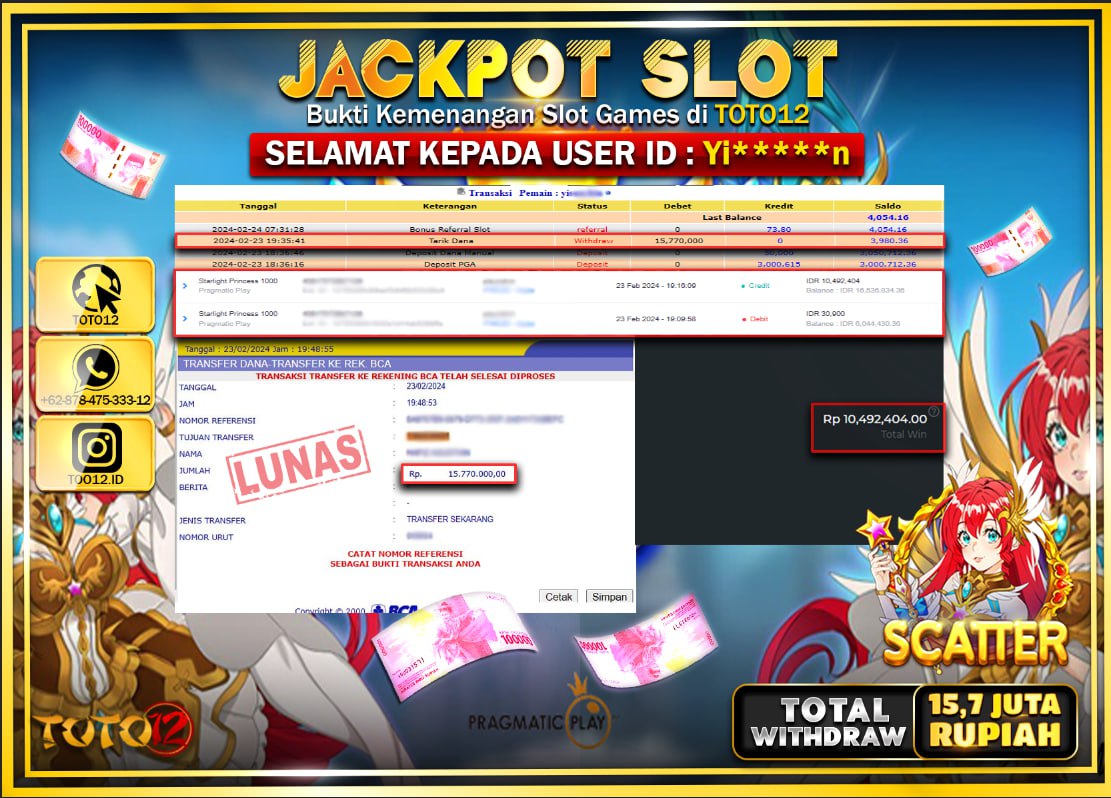 HANYA DI TOTO12 JP PASTI DI BAYAR LUNAS DAN CEPAT!!!!!! JACKPOT SLOT GAME { STARLIGHT PRINCES 1000 } Rp.15.700.000 !!!!!