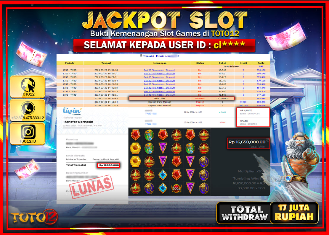 HANYA DI TOTO12 JP PASTI DI BAYAR LUNAS DAN CEPAT!!!!!! JACKPOT SLOT GAME ( MAHJONG WAYS ) Rp.23.500.000 !!!!!
