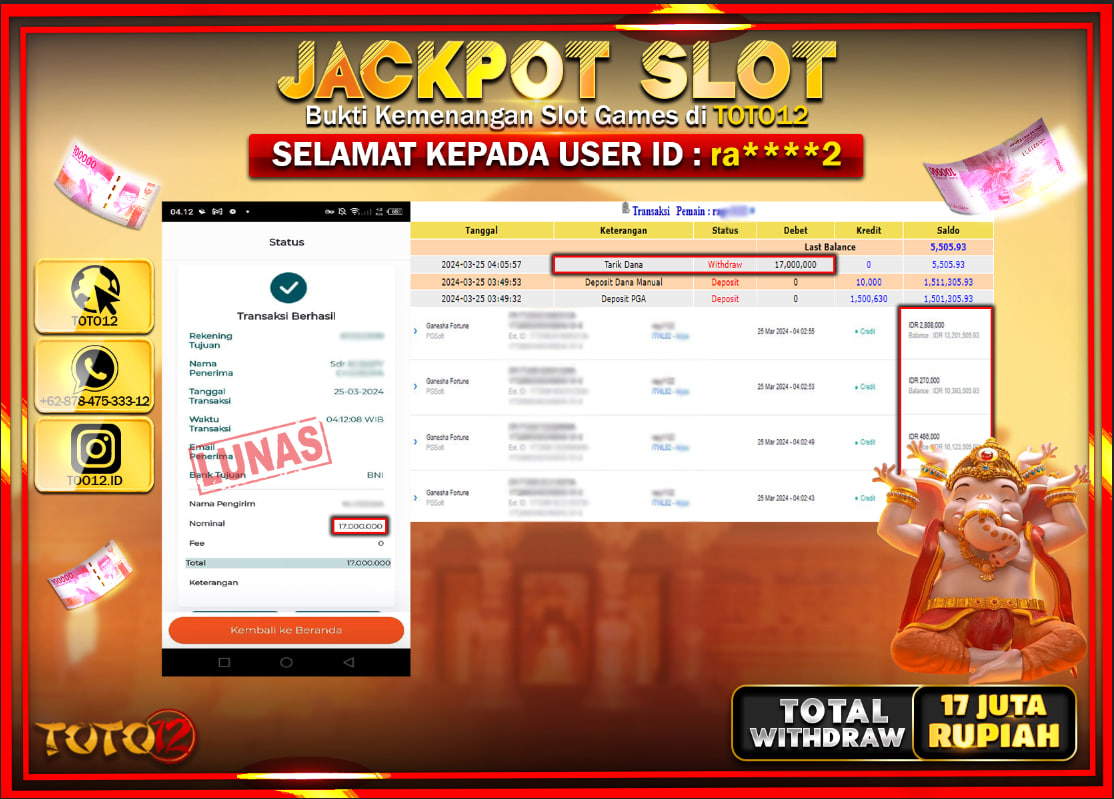 HANYA DI TOTO12 JP PASTI DI BAYAR LUNAS DAN CEPAT!!!!!! JACKPOT SLOT GAME ( POWER OF NINJA ) Rp.17.000.000 !!!!