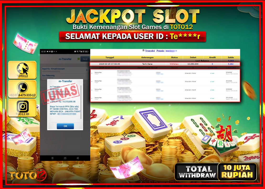 HANYA DI TOTO12 JP PASTI DI BAYAR LUNAS DAN CEPAT!!!!!! JACKPOT SLOT GAME ( MAHJONG WAYS ) Rp.10.000.000 !!!!
