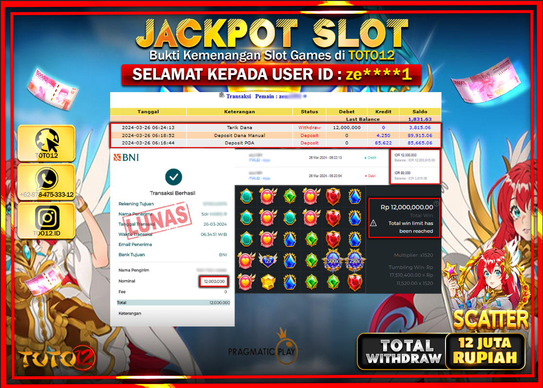 HANYA DI TOTO12 JP PASTI DI BAYAR LUNAS DAN CEPAT!!!!!! JACKPOT SLOT GAME ( STARLIGHT PRINCES 1000 ) Rp.12.000.000 !!!!