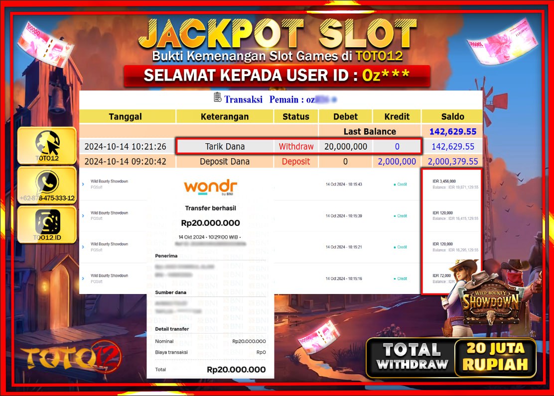 HANYA DI TOTO12 JP PASTI DI BAYAR LUNAS DAN CEPAT!!!!!! JACKPOT SLOT GAME ( WILD BOUNTY SHOWDOWN ) Rp.20.000.000 !!!!