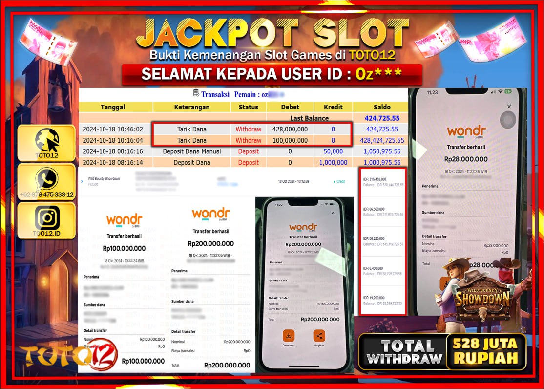 HANYA DI TOTO12 JP PASTI DI BAYAR LUNAS DAN CEPAT!!!!!! JACKPOT SLOT GAME ( WILD BOUNTY SHOWDOWN ) Rp.528.000.000 !!!!