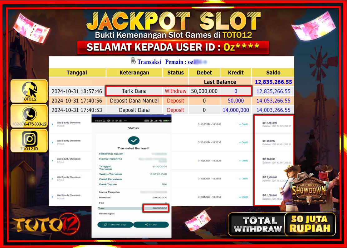 HANYA DI TOTO12 JP PASTI DI BAYAR LUNAS DAN CEPAT!!!!!! JACKPOT SLOT GAME (WILD BOUNTY SHOWDOWN) Rp.50.000.000 !!!!