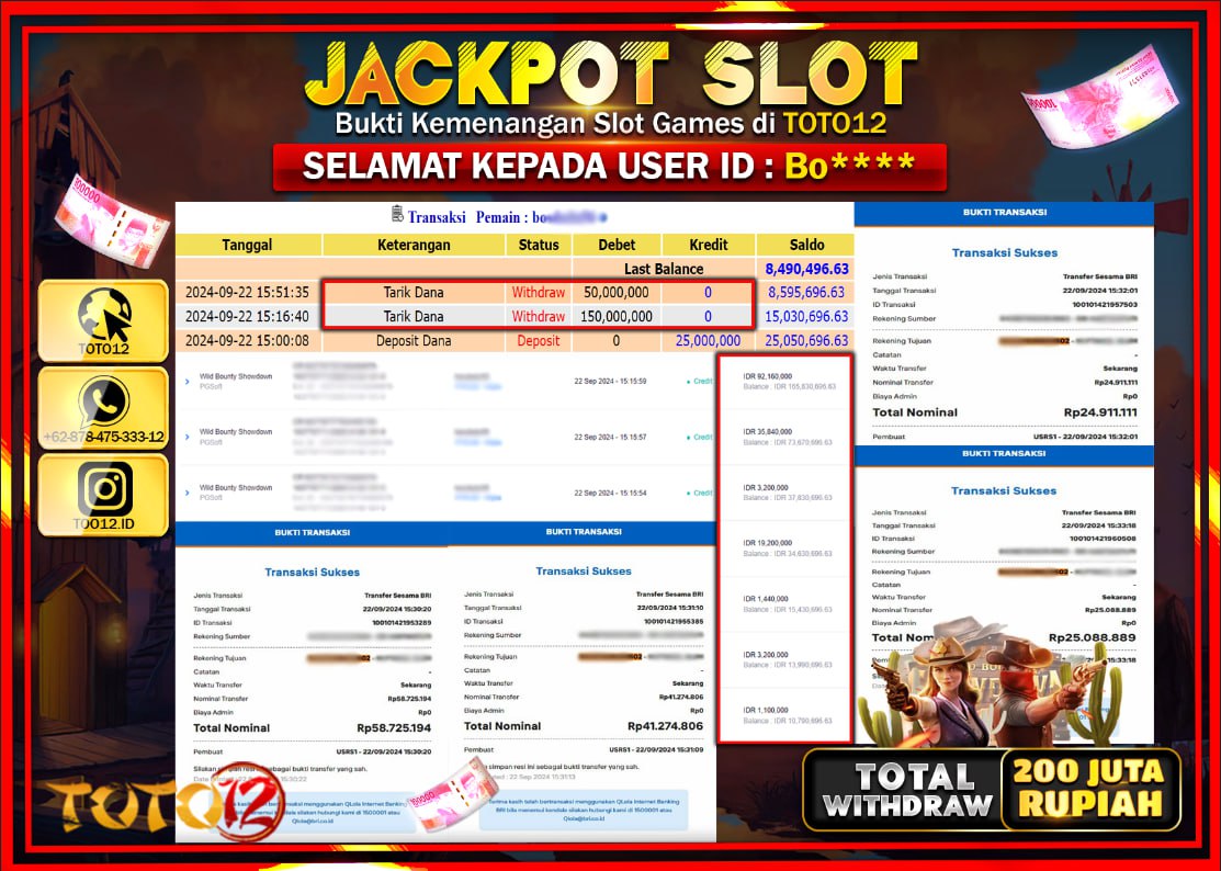 HANYA DI TOTO12 JP PASTI DI BAYAR LUNAS DAN CEPAT!!!!!! JACKPOT SLOT GAME ( WILD BOUNTY SHOWDOWN  ) Rp.200.000.000 !!!!