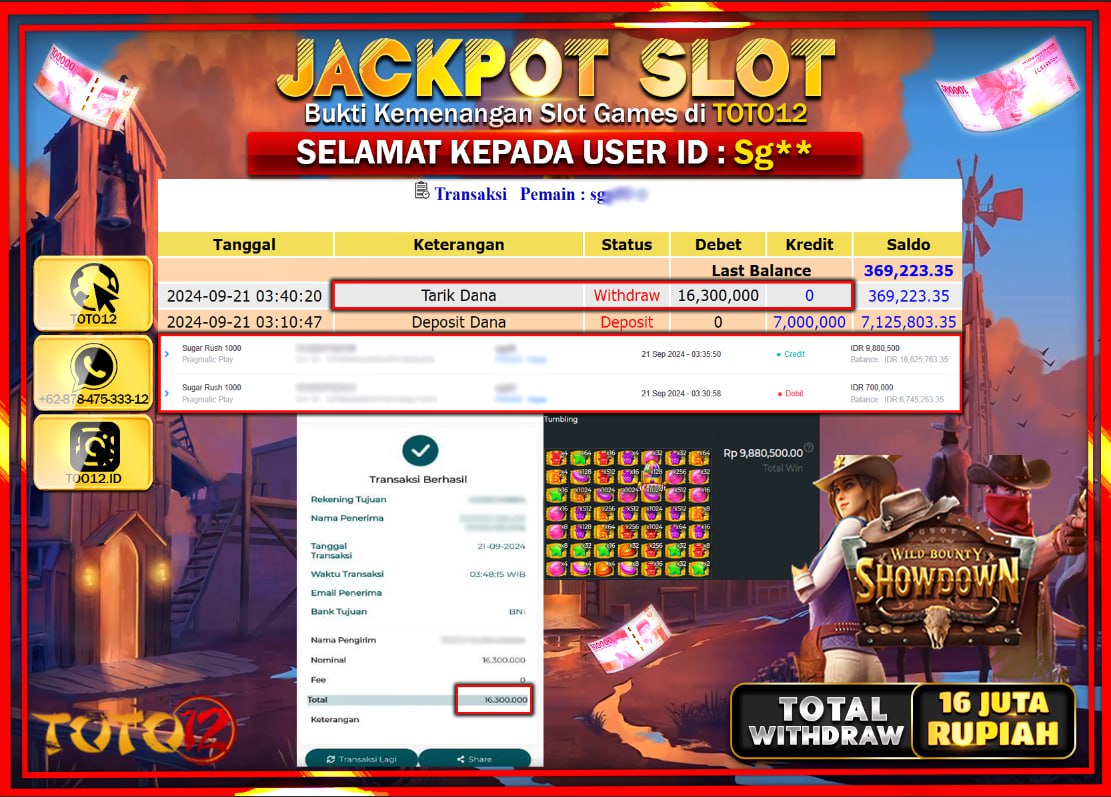 HANYA DI TOTO12 JP PASTI DI BAYAR LUNAS DAN CEPAT!!!!!! JACKPOT SLOT GAME (  WILD BOUNTY SHOWDOWN ) Rp.16.000.000 !!!!