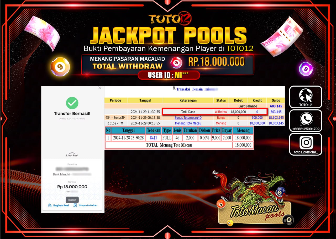 HANYA DI TOTO12 JP PASTI DI BAYAR LUNAS DAN CEPAT!!!!!! JACKPOT POOLS PASARAN (TOTO MACAU) Rp.18.000.000 !!!!