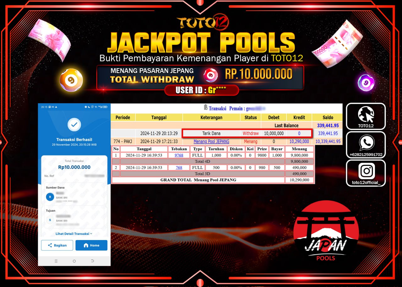 HANYA DI TOTO12 JP PASTI DI BAYAR LUNAS DAN CEPAT!!!!!! JACKPOT POOLS PASARAN (JEPANG) Rp.10.000.000 !!!!