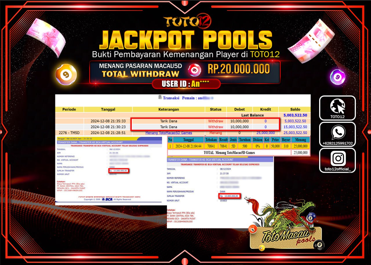 HANYA DI TOTO12 JP PASTI DI BAYAR LUNAS DAN CEPAT!!!!!! JACKPOT POOLS PASARAN (TOTO MACAU) Rp.20.000.000 !!!!