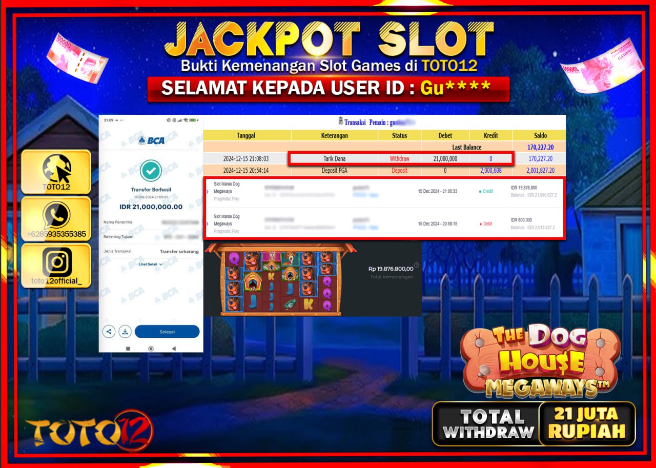 HANYA DI TOTO12 JP PASTI DI BAYAR LUNAS DAN CEPAT!!!!!! JACKPOT SLOT GAME (THE DOG HOUSE MEGAWAYS) Rp.21.000.000 !!!!