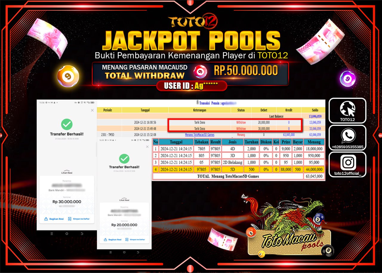 HANYA DI TOTO12 JP PASTI DI BAYAR LUNAS DAN CEPAT!!!!!! JACKPOT POOLS PASARAN (TOTO MACAU) Rp.50.000.000 !!!!