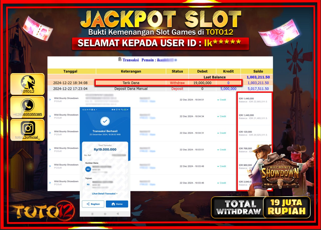 HANYA DI TOTO12 JP PASTI DI BAYAR LUNAS DAN CEPAT!!!!!! JACKPOT SLOT GAME (WILD BOUNTY SHOWDOWN) Rp.19.000.000 !!!!