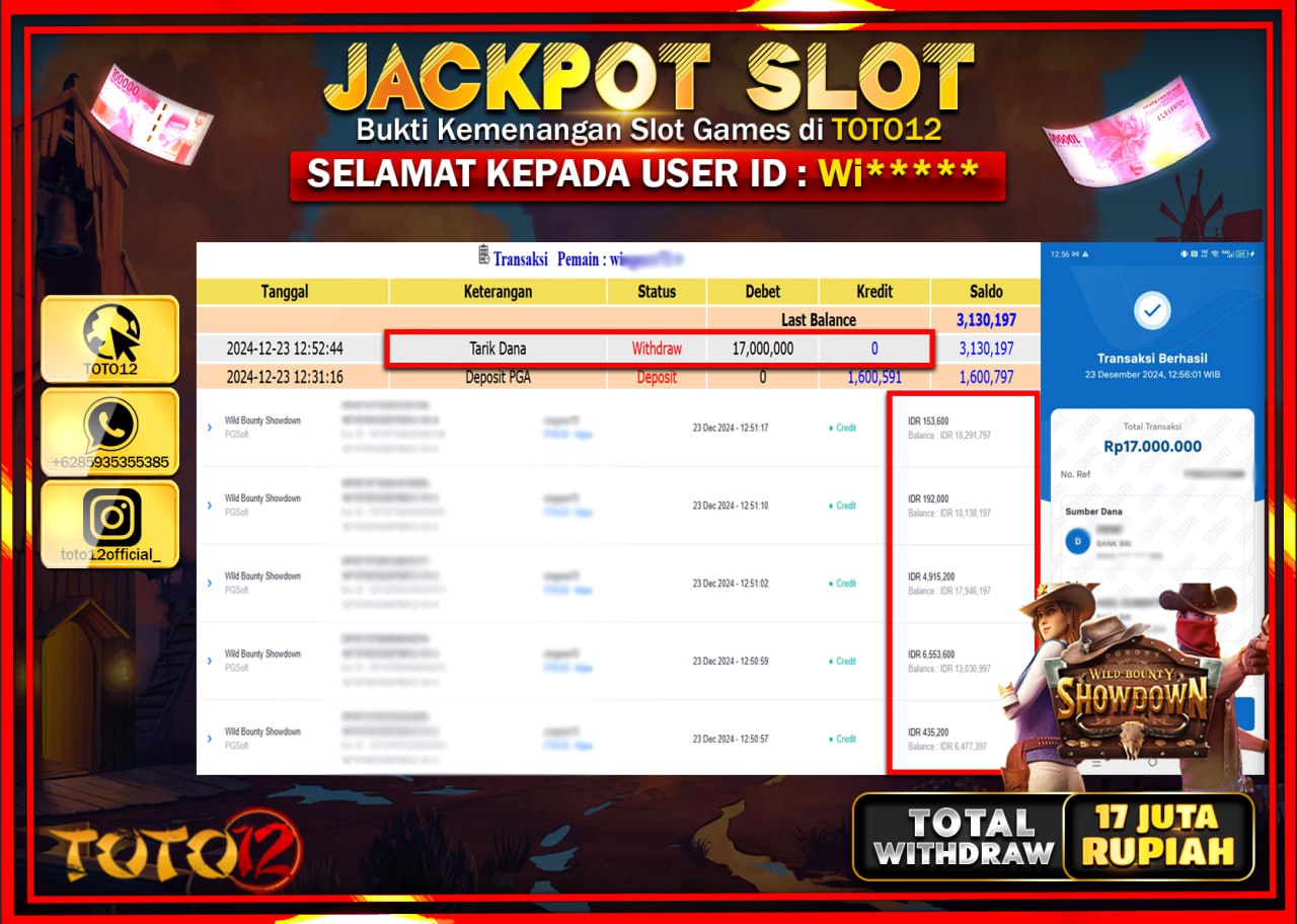 HANYA DI TOTO12 JP PASTI DI BAYAR LUNAS DAN CEPAT!!!!!! JACKPOT SLOT GAME (WILD BOUNTY SHOWDOWN) Rp.17.000.000 !!!!