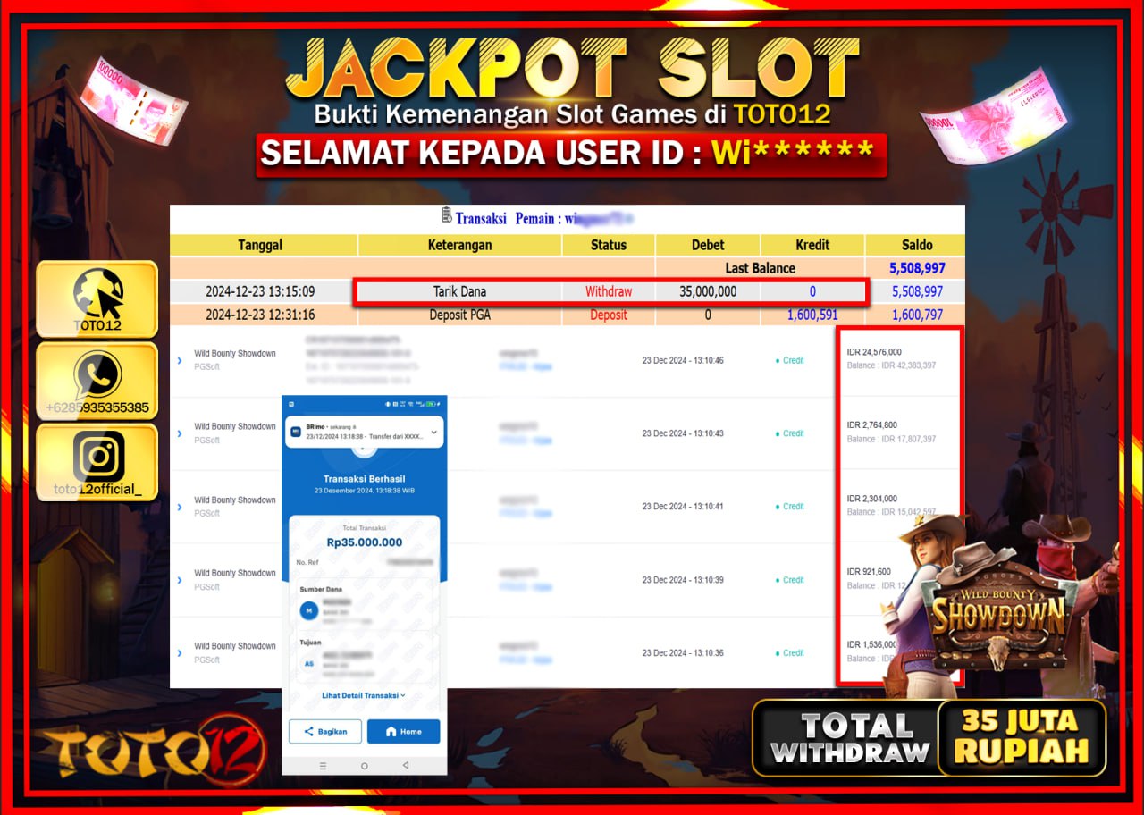 HANYA DI TOTO12 JP PASTI DI BAYAR LUNAS DAN CEPAT!!!!!! JACKPOT SLOT GAME (WILD BOUNTY SHOWDOWN) Rp.35.000.000 !!!!