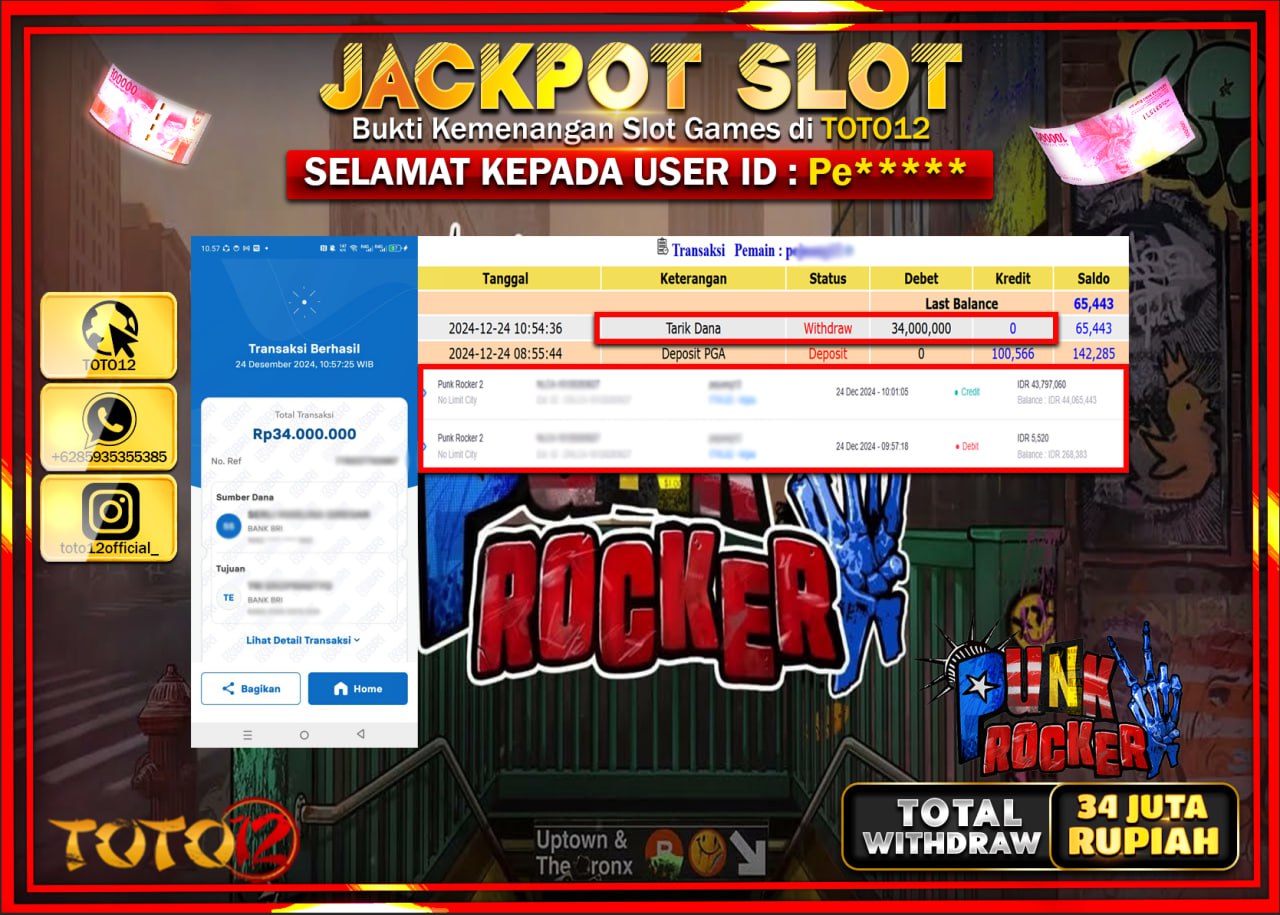 HANYA DI TOTO12 JP PASTI DI BAYAR LUNAS DAN CEPAT!!!!!! JACKPOT SLOT GAME (PUNK ROCKER 2) Rp.34.000.000 !!!!