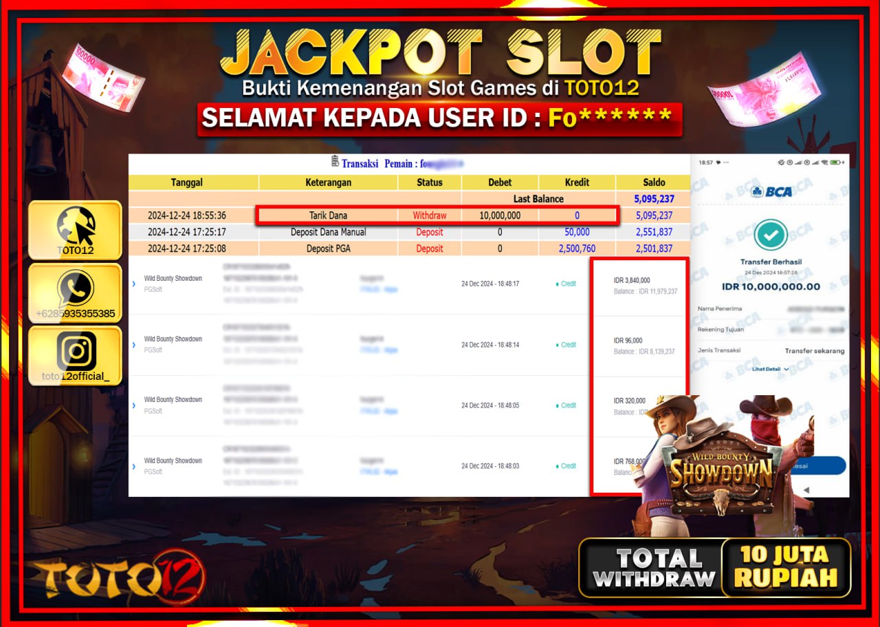 HANYA DI TOTO12 JP PASTI DI BAYAR LUNAS DAN CEPAT!!!!!! JACKPOT SLOT GAME (WILD BOUNTY SHOWDOWN) Rp.10.000.000 !!!!