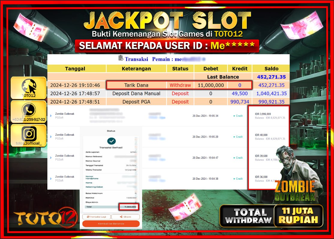 HANYA DI TOTO12 JP PASTI DI BAYAR LUNAS DAN CEPAT!!!!!! JACKPOT SLOT GAME (ZOMBIE OUTBREAK) Rp.11.000.000 !!!!