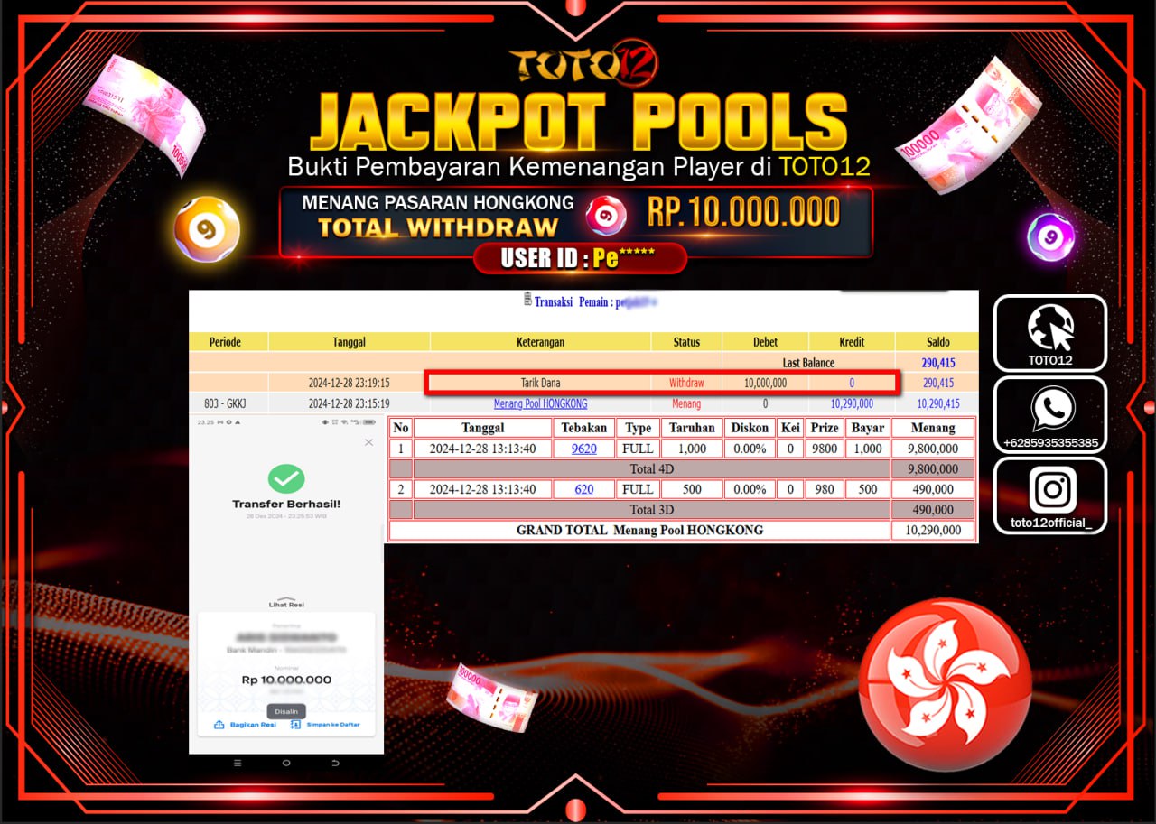 HANYA DI TOTO12 JP PASTI DI BAYAR LUNAS DAN CEPAT!!!!!! JACKPOT POOLS PASARAN (HONGKONG) Rp.10.000.000 !!!!