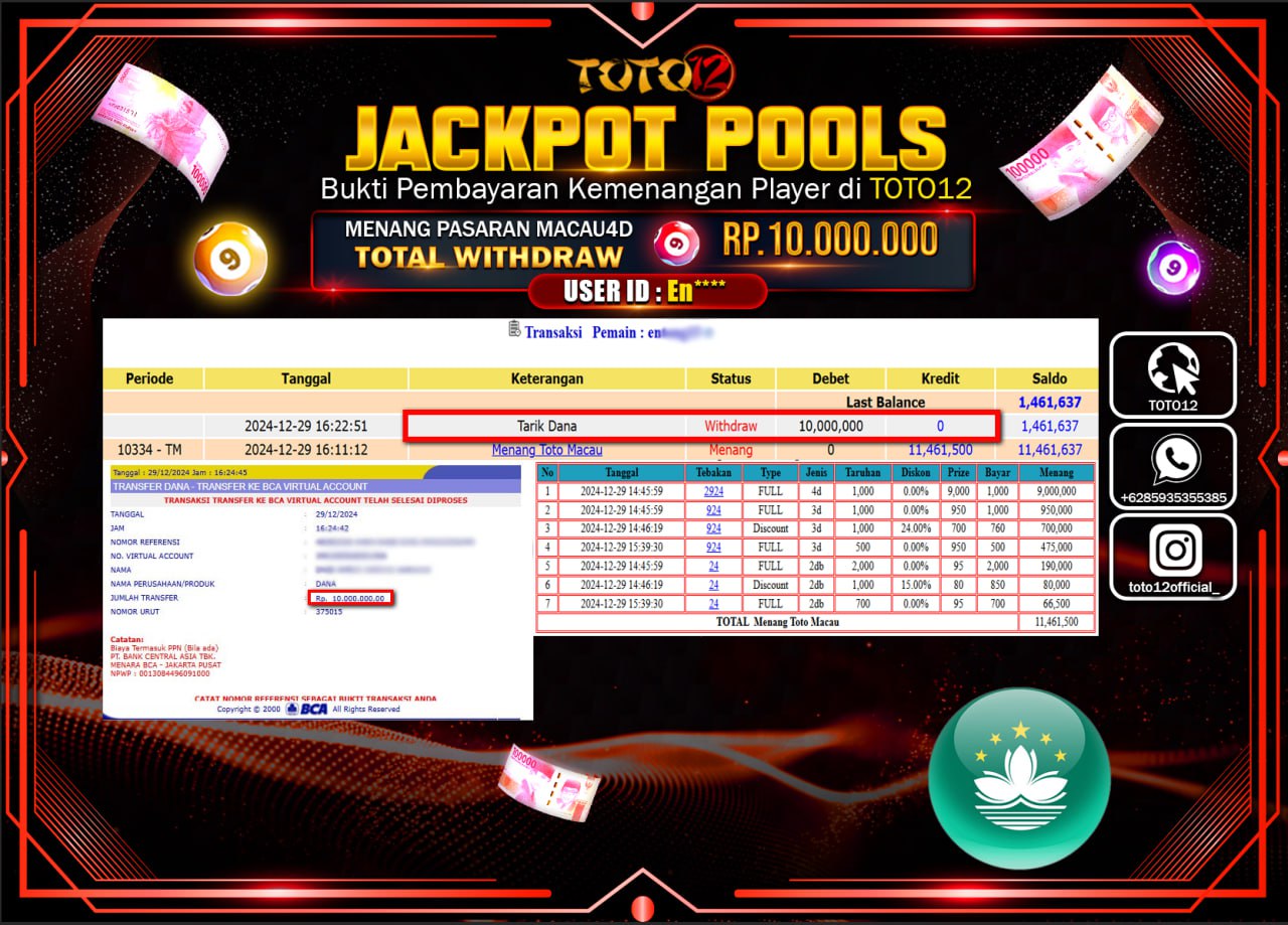 HANYA DI TOTO12 JP PASTI DI BAYAR LUNAS DAN CEPAT!!!!!! JACKPOT POOLS PASARAN (TOTO MACAU) Rp.10.000.000 !!!!