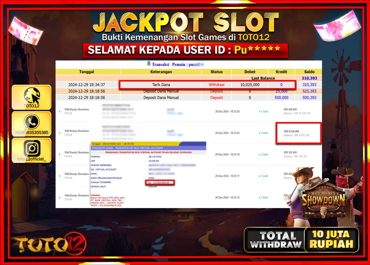 HANYA DI TOTO12 JP PASTI DI BAYAR LUNAS DAN CEPAT!!!!!! JACKPOT SLOT GAME (WILD BOUNTY SHOWDOWN) Rp.10.000.000 !!!!
