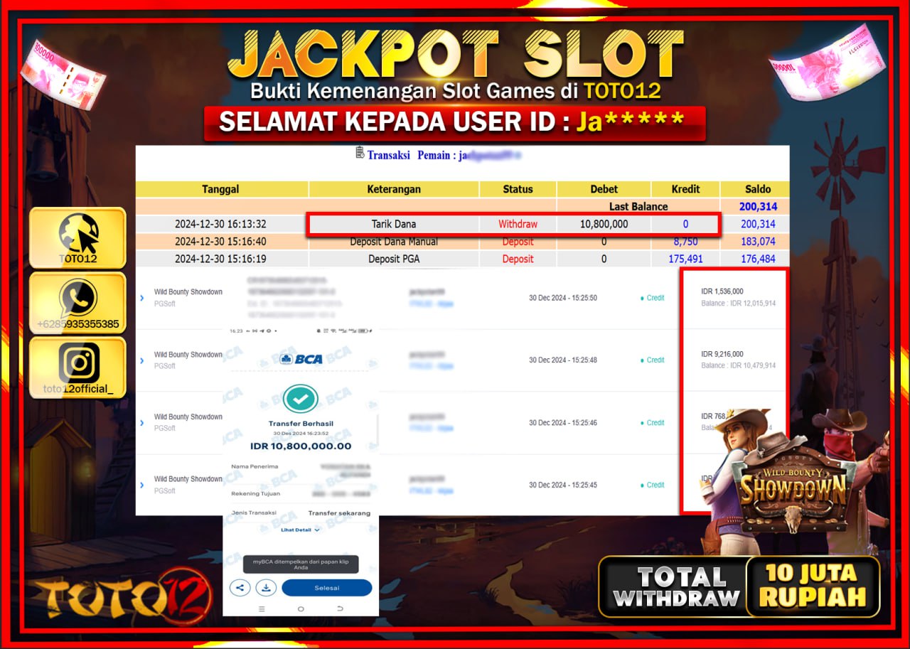 HANYA DI TOTO12 JP PASTI DI BAYAR LUNAS DAN CEPAT!!!!!! JACKPOT SLOT GAME (WILD BOUNTY SHOWDOWN) Rp.10.000.000 !!!!