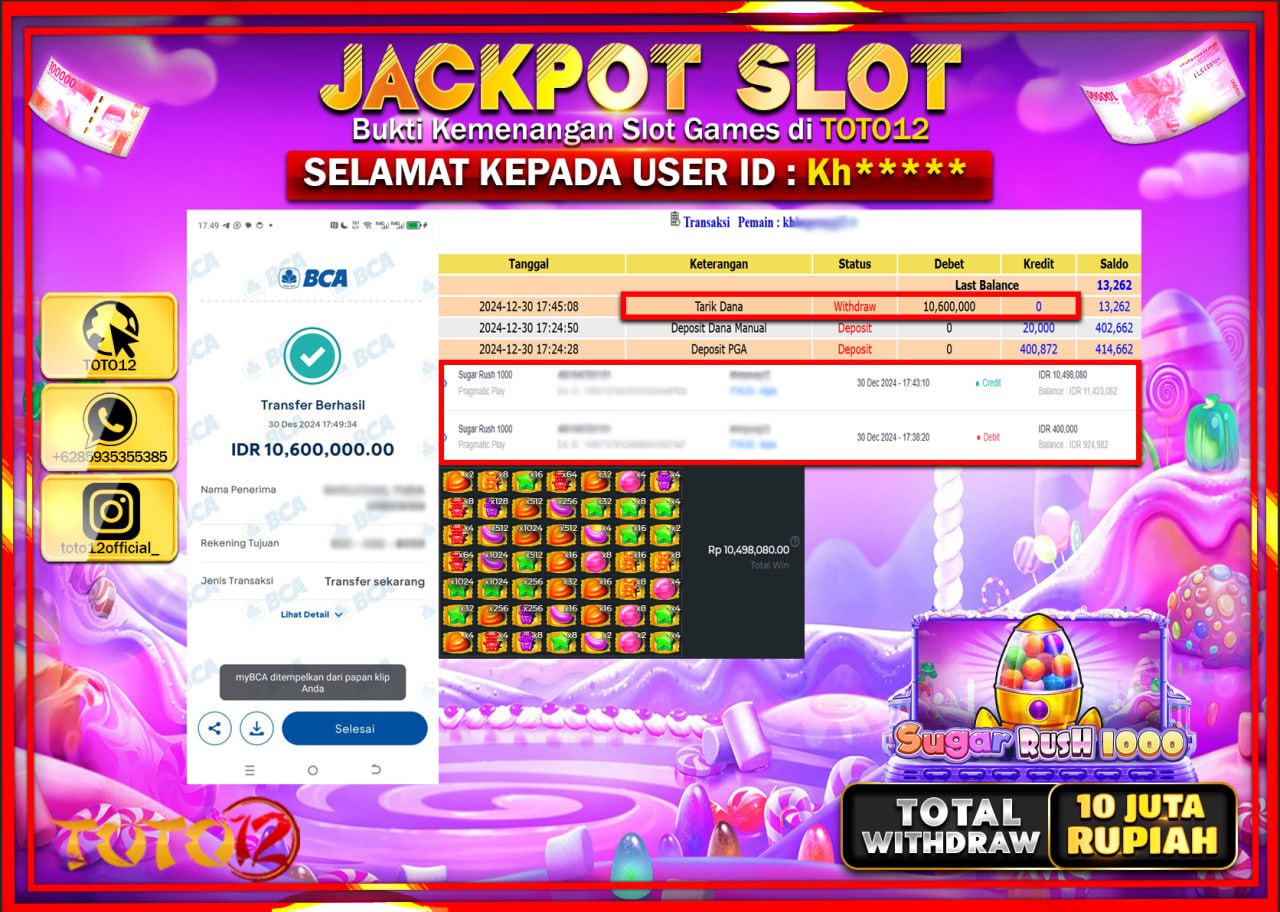 HANYA DI TOTO12 JP PASTI DI BAYAR LUNAS DAN CEPAT!!!!!! JACKPOT SLOT GAME (SUGAR RUSH 1000) Rp.10.000.000 !!!!
