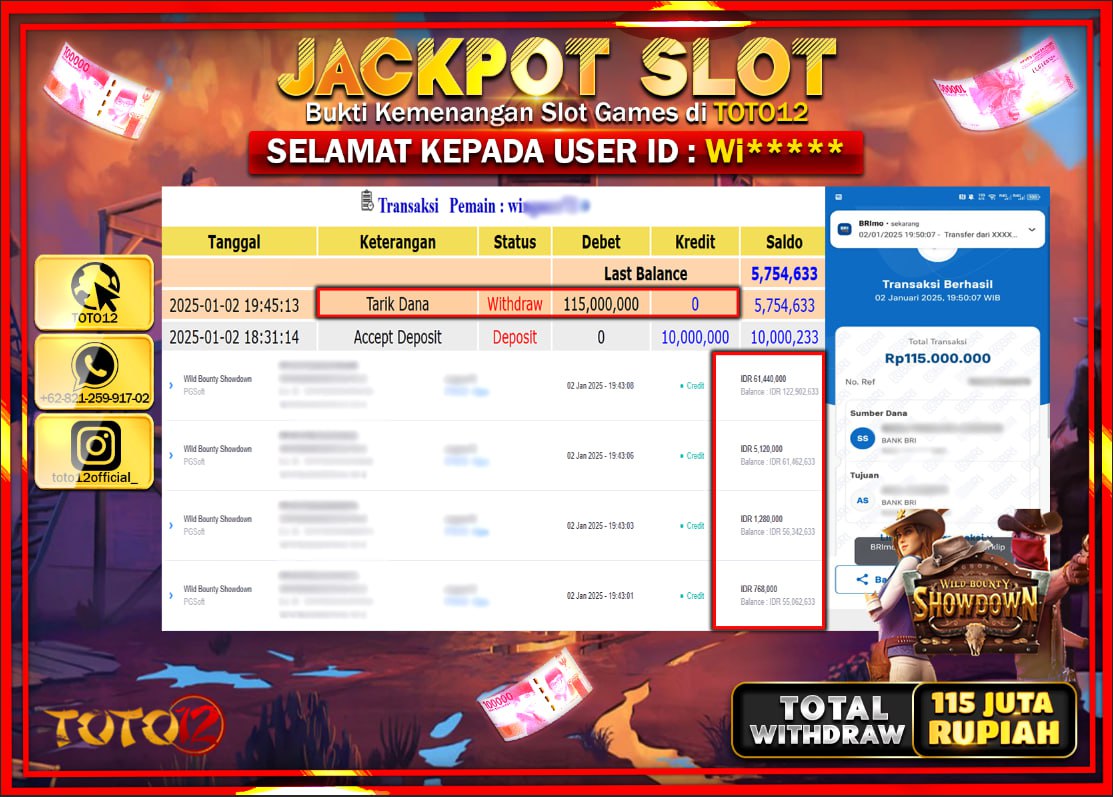 HANYA DI TOTO12 JP PASTI DI BAYAR LUNAS DAN CEPAT!!!!!! JACKPOT SLOT GAME (WILD BOUNTY SHOWDOWN) Rp.115.000.000 !!!!