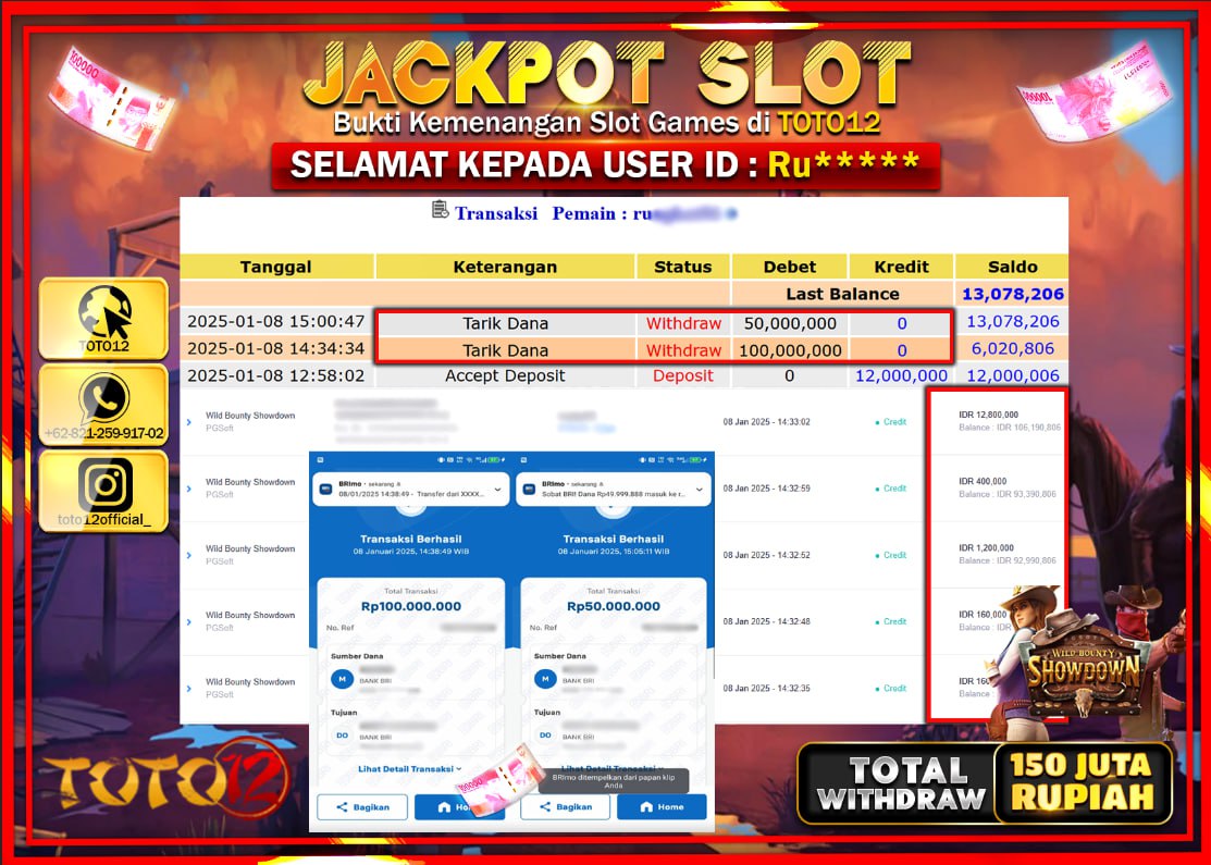 HANYA DI TOTO12 JP PASTI DI BAYAR LUNAS DAN CEPAT!!!!!! JACKPOT SLOT GAME (WILD BOUNTY SHOWDOWN) Rp.150.000.000 !!!!