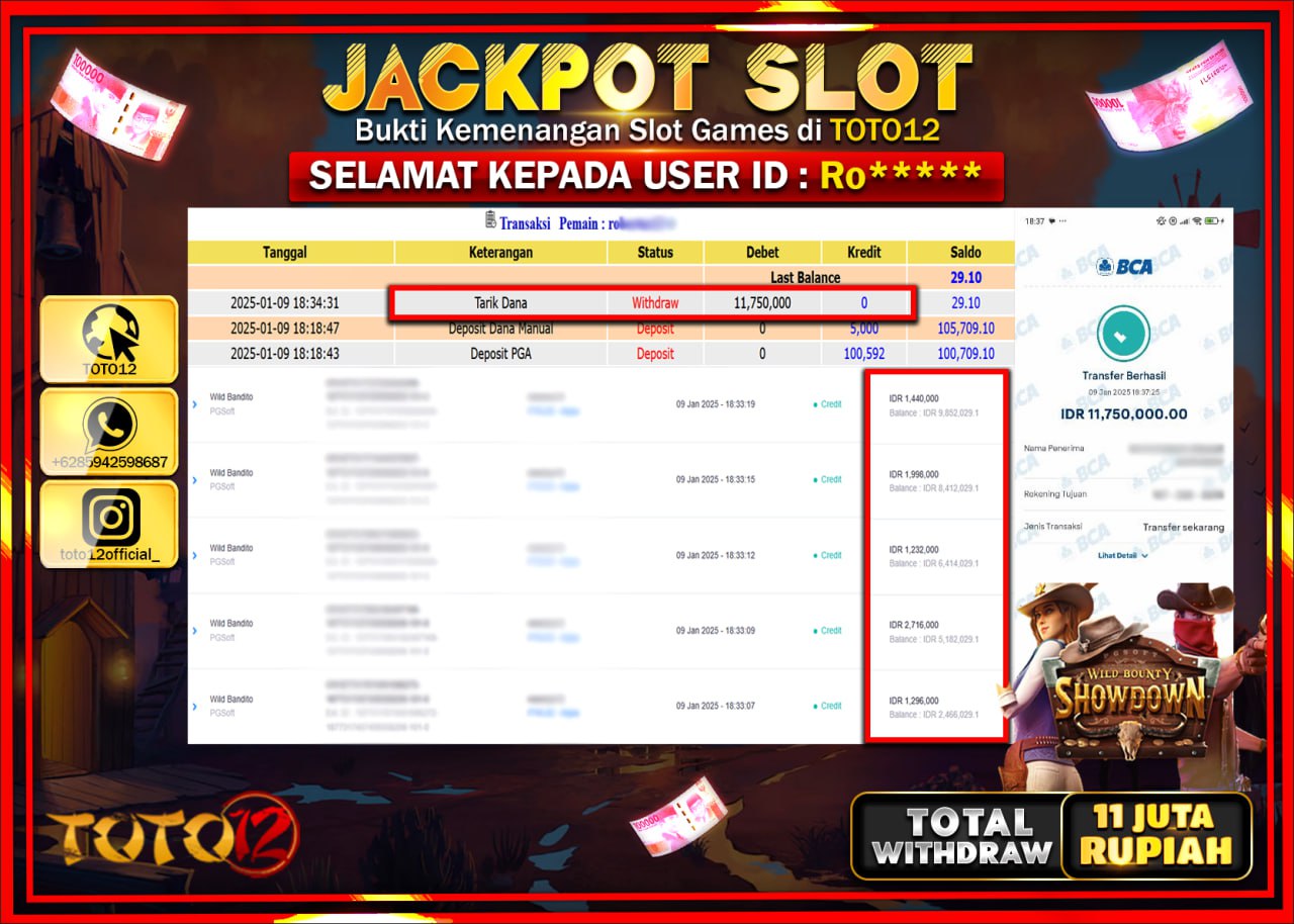 HANYA DI TOTO12 JP PASTI DI BAYAR LUNAS DAN CEPAT!!!!!! JACKPOT SLOT GAME (WILD BOUNTY SHOWDOWN) Rp.11.000.000 !!!!