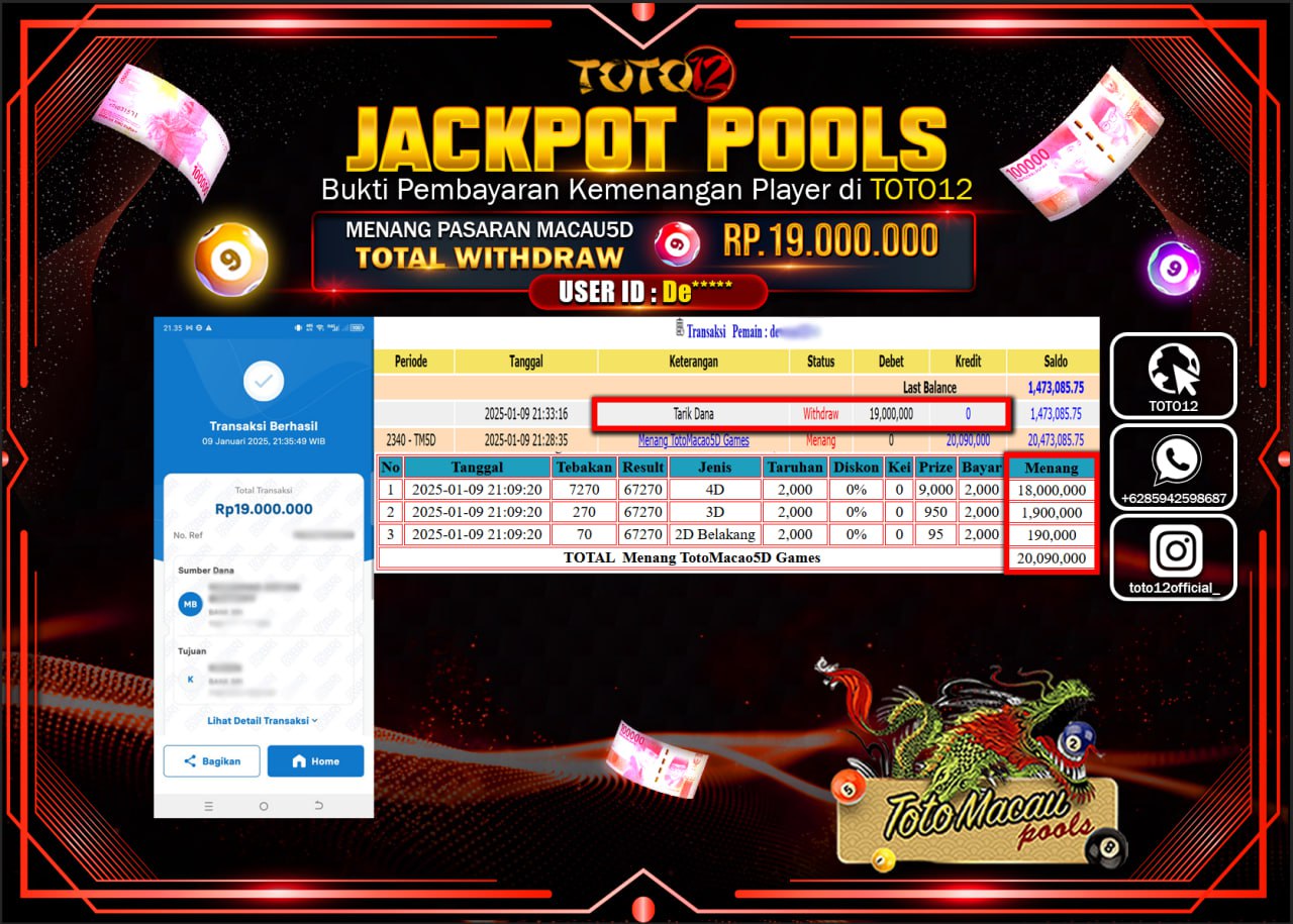 HANYA DI TOTO12 JP PASTI DI BAYAR LUNAS DAN CEPAT!!!!!! JACKPOT POOLS PASARAN (TOTO MACAU) Rp.19.000.000 !!!!