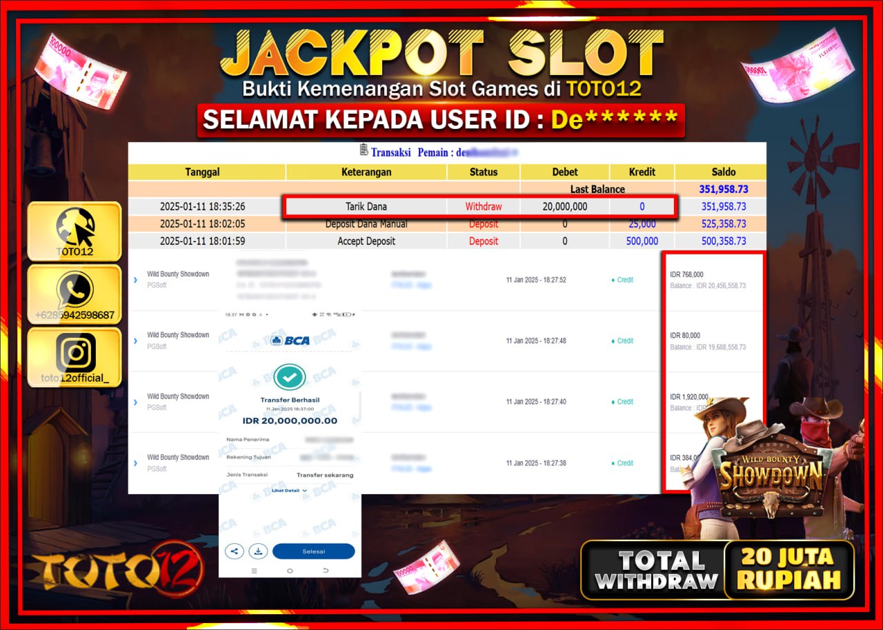 HANYA DI TOTO12 JP PASTI DI BAYAR LUNAS DAN CEPAT!!!!!! JACKPOT SLOT GAME (WILD BOUNTY SHOWDOWN) Rp.20.000.000 !!!!