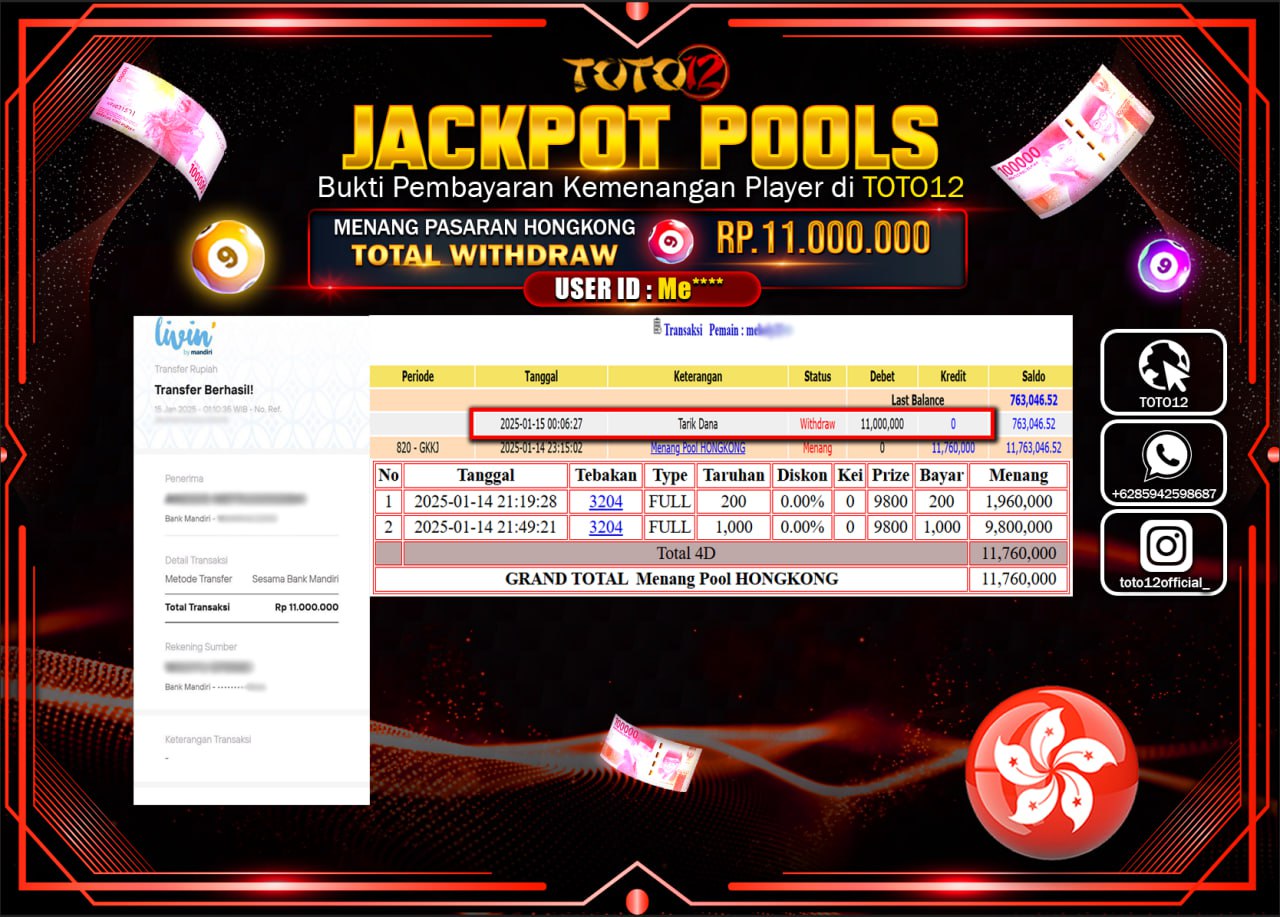 HANYA DI TOTO12 JP PASTI DI BAYAR LUNAS DAN CEPAT!!!!!! JACKPOT POOLS PASARAN (HONGKONG) Rp.11.000.000 !!!!