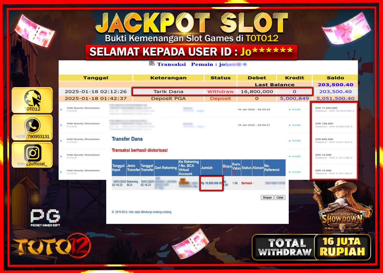 HANYA DI TOTO12 JP PASTI DI BAYAR LUNAS DAN CEPAT!!!!!! JACKPOT SLOT GAME (WILD BOUNTY SHOWDOWN) Rp.16.000.000 !!!!