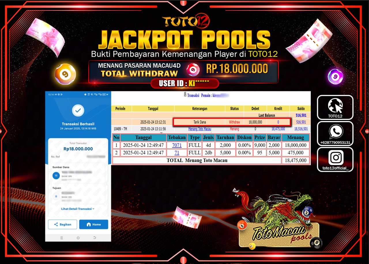 HANYA DI TOTO12 JP PASTI DI BAYAR LUNAS DAN CEPAT!!!!!! JACKPOT POOLS PASARAN (TOTO MACAU) Rp.18.000.000 !!!!