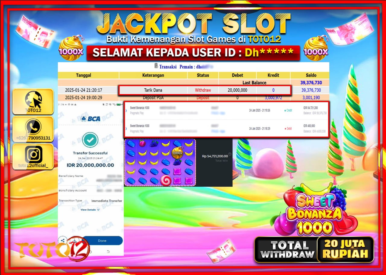 HANYA DI TOTO12 JP PASTI DI BAYAR LUNAS DAN CEPAT!!!!!! JACKPOT SLOT GAME (SWEET BONANZA 1000) Rp.20.000.000 !!!!
