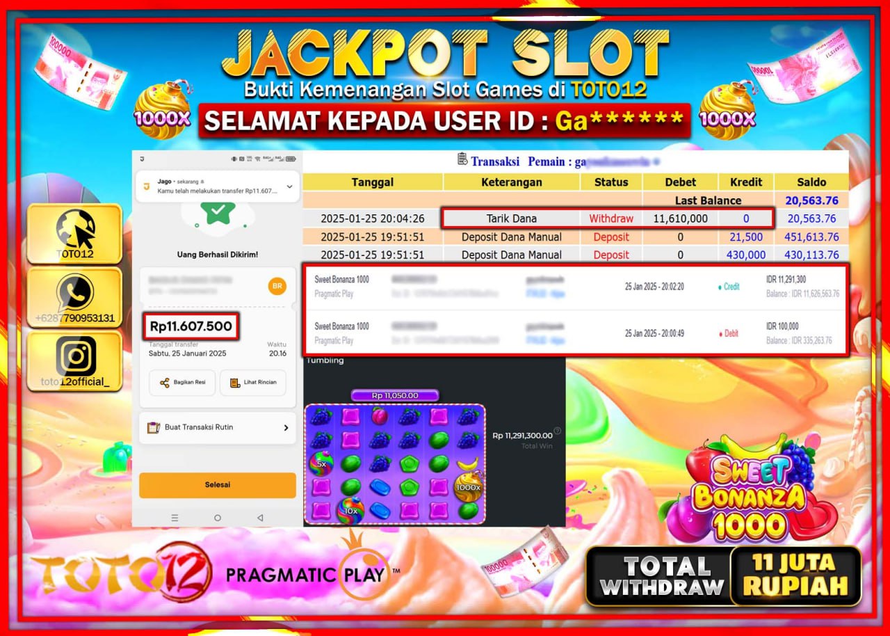 HANYA DI TOTO12 JP PASTI DI BAYAR LUNAS DAN CEPAT!!!!!! JACKPOT SLOT GAME (SWEET BONANZA 1000) Rp.11.000.000 !!!!