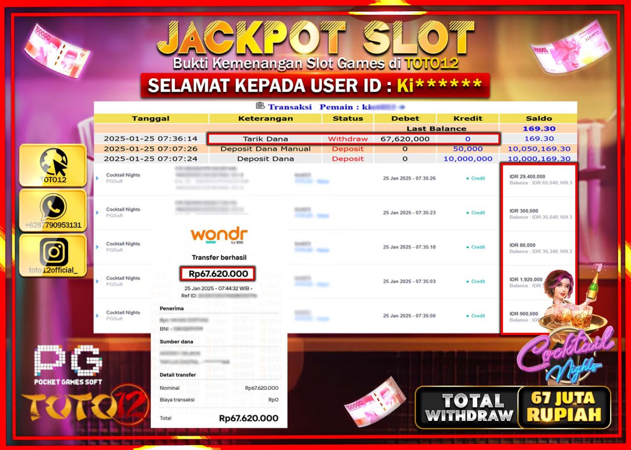 HANYA DI TOTO12 JP PASTI DI BAYAR LUNAS DAN CEPAT!!!!!! JACKPOT SLOT GAME (COCKTAIL NIGHTS) Rp.67.000.000 !!!!