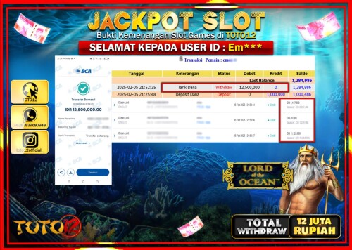 HANYA DI TOTO12 JP PASTI DI BAYAR LUNAS DAN CEPAT!!!!!! JACKPOT SLOT GAME (LORD OF THE OCEAN) Rp.12.000.000 !!!!