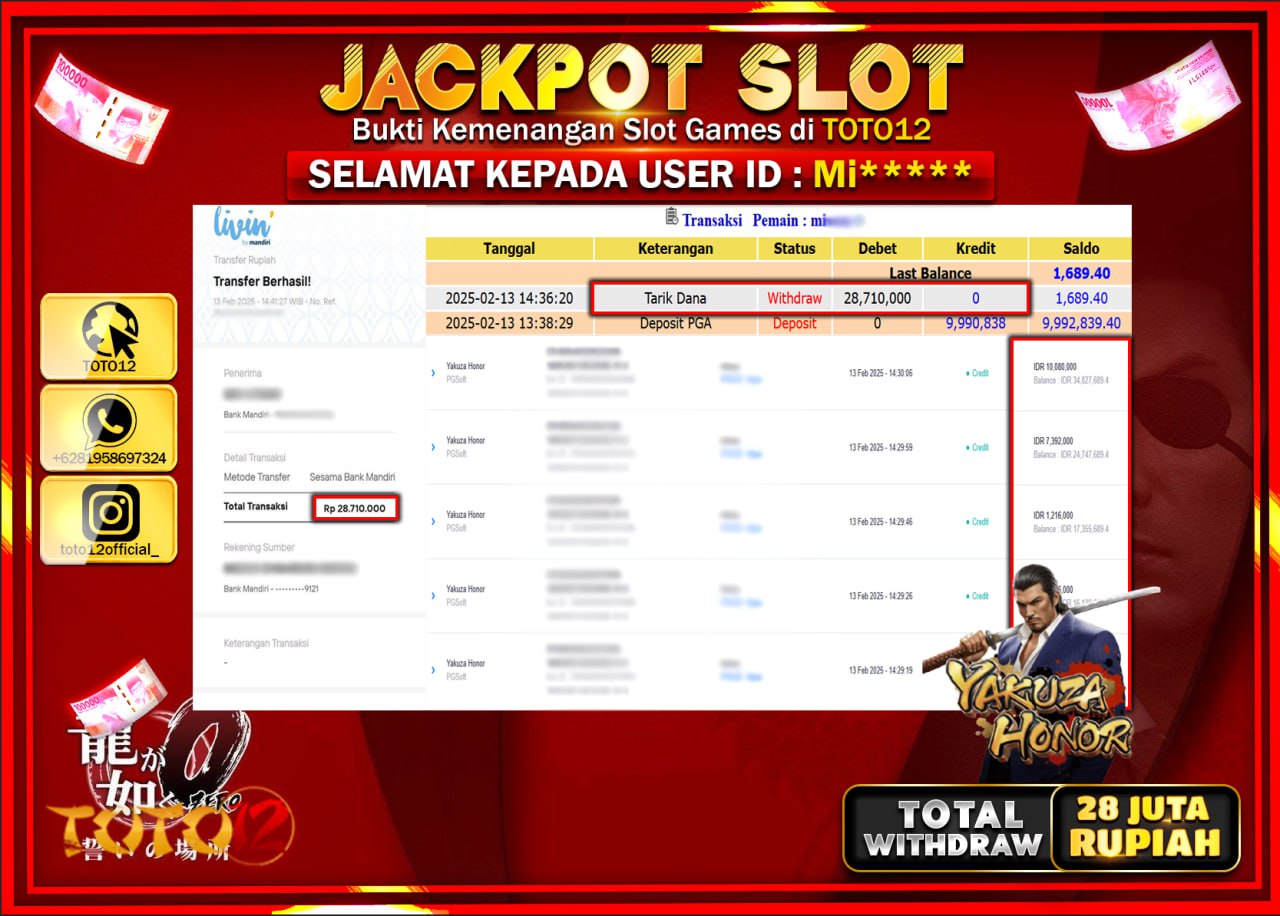 HANYA DI TOTO12 JP PASTI DI BAYAR LUNAS DAN CEPAT!!!!!! JACKPOT SLOT GAME (YAKUZA HONOR) Rp.28.000.000 !!!!