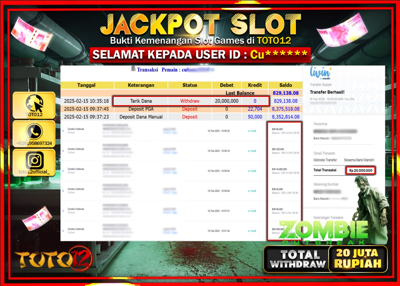 HANYA DI TOTO12 JP PASTI DI BAYAR LUNAS DAN CEPAT!!!!!! JACKPOT SLOT GAME (ZOMBIE OUTBREAK) Rp.20.000.000 !!!!