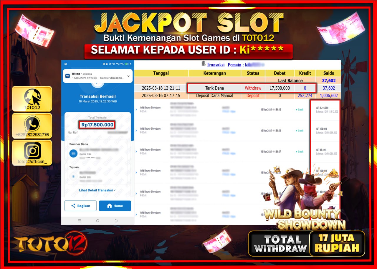 HANYA DI TOTO12 JP PASTI DI BAYAR LUNAS DAN CEPAT!!!!!! JACKPOT SLOT GAME (WILD BOUNTY SHOWDOWN) Rp.17.000.000 !!!!