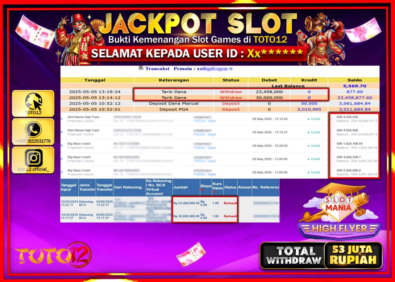HANYA DI TOTO12 JP PASTI DI BAYAR LUNAS DAN CEPAT!!!!!! JACKPOT SLOT GAME (SLOT MANIA HIGH FLYER) Rp.53.000.000 !!!!
