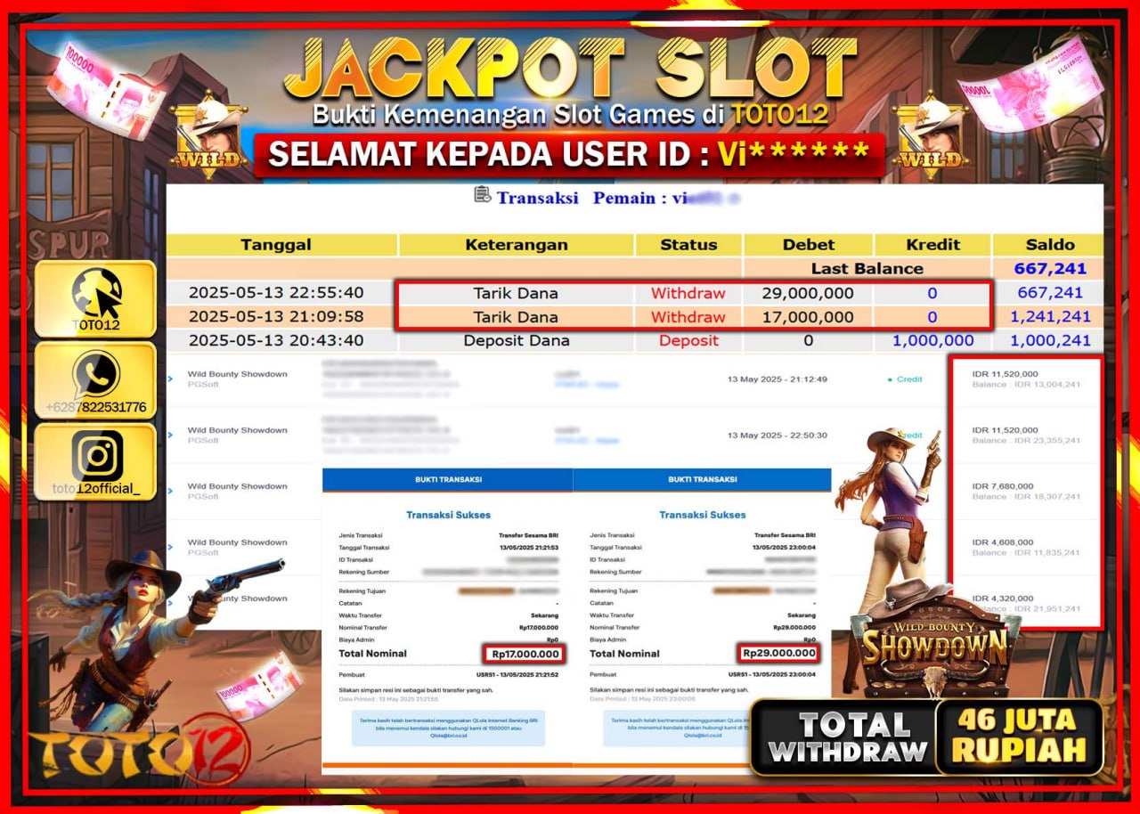 HANYA DI TOTO12 JP PASTI DI BAYAR LUNAS DAN CEPAT!!!!!! JACKPOT SLOT GAME (WILD BOUNTY SHOWDOWN) Rp.46.000.000 !!!!